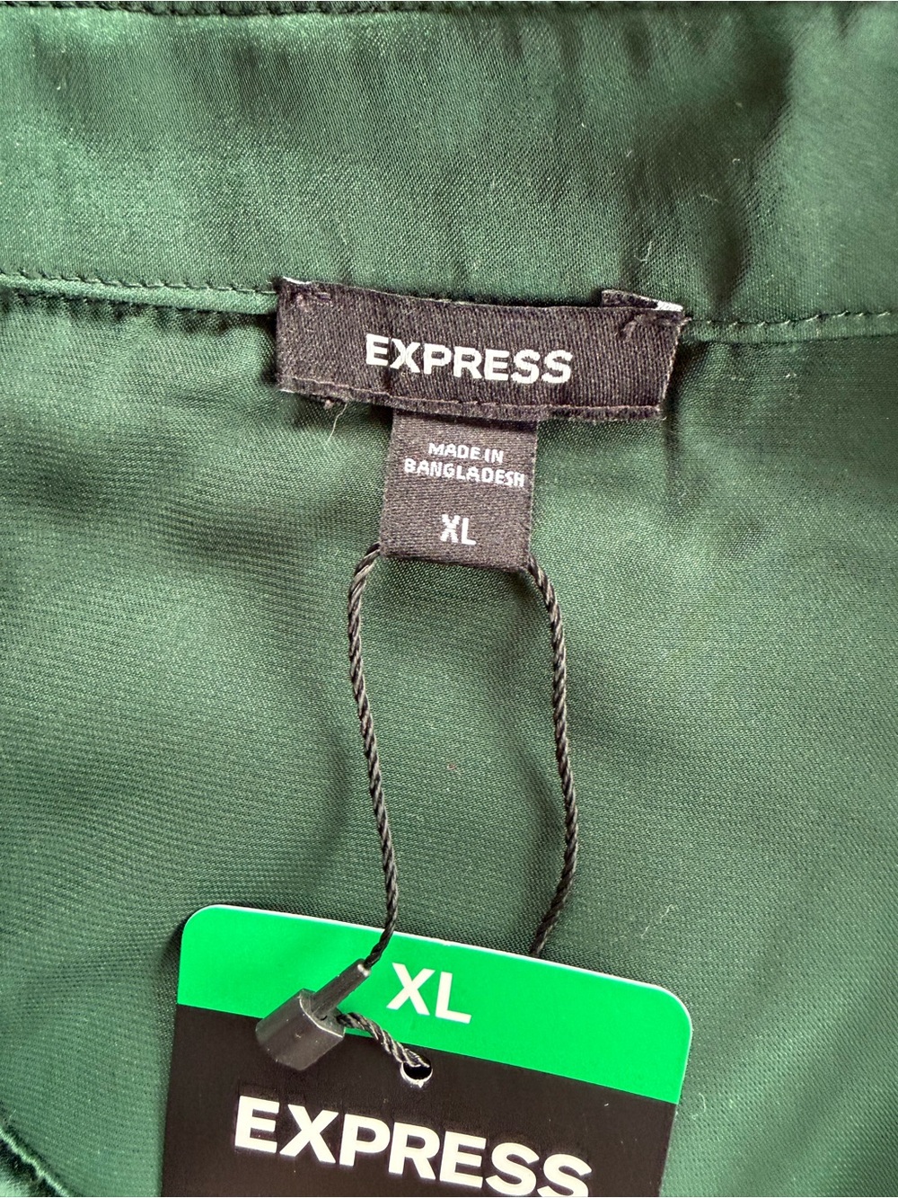 Express Women's Dark Green Satin Button-Up Blouse - Picture 3 of 12